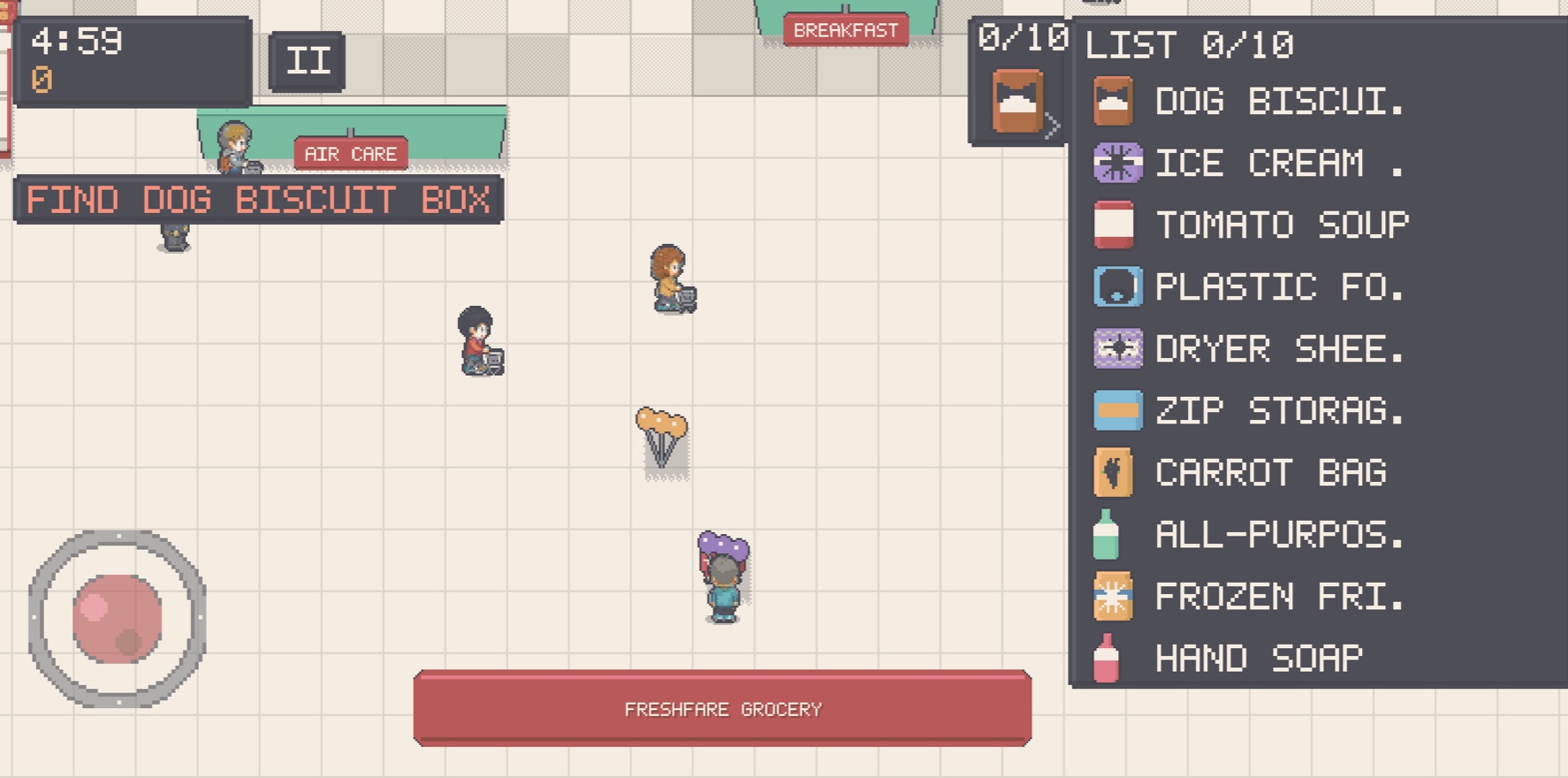 The shopping list slid out down the right of the screen, ten items with a small picture beside each