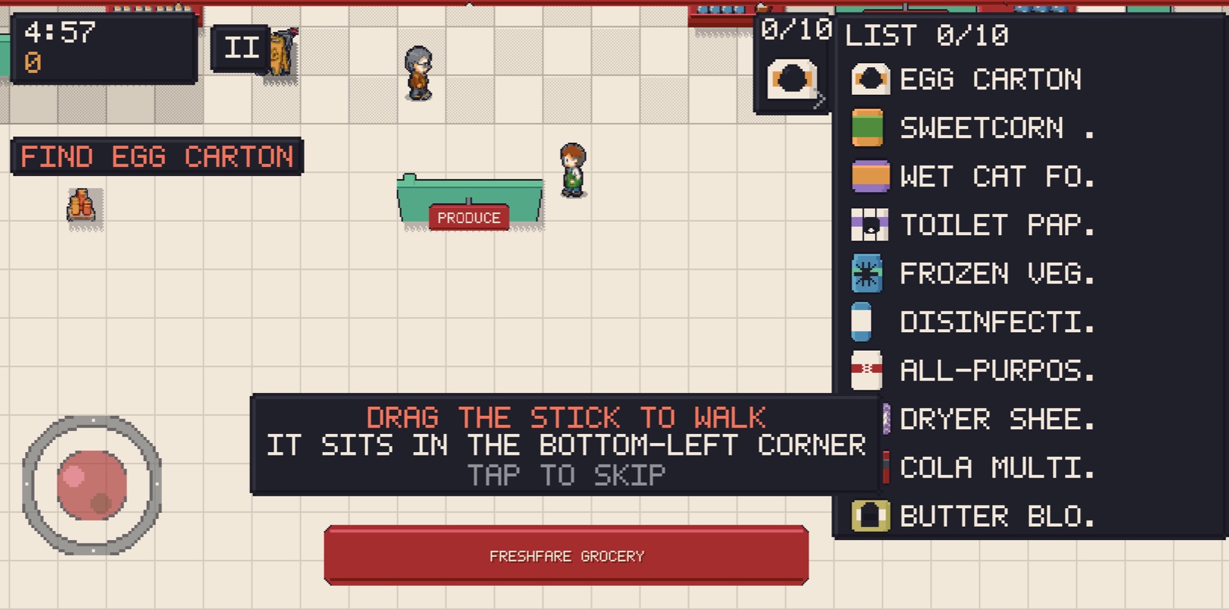 A round in progress with the list open down the right, and a panel along the bottom explaining how to walk